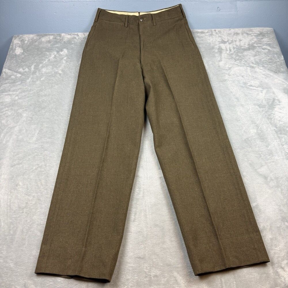 Vintage 1952 U.S. Military Wool Trousers Brown Korean War Era Dress Pants 32x32